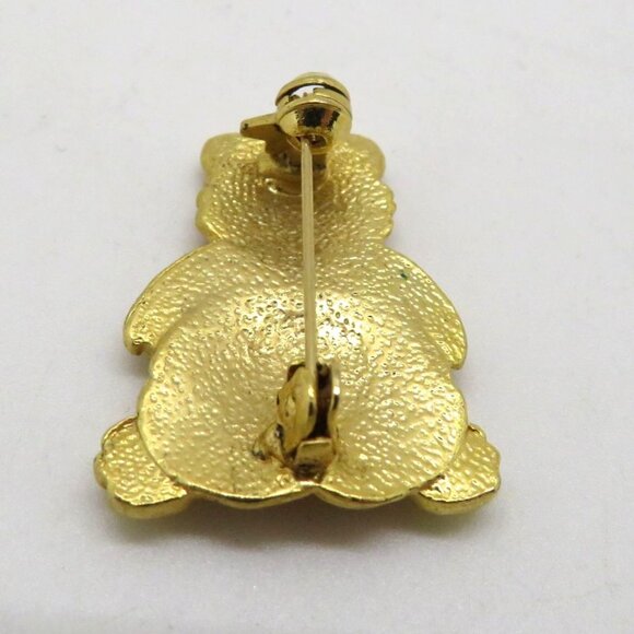 Vintage Teddy Bear Brooch Enamel Gold Tone 1" Pin Brown Cream - Picture 5 of 7